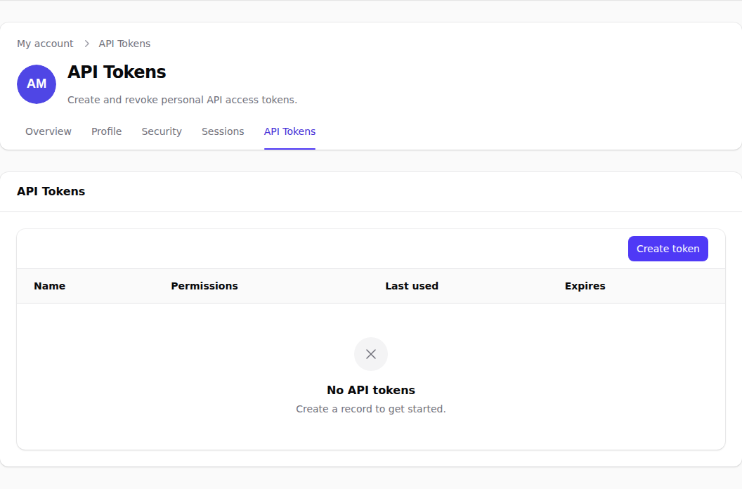 Complete user profile API tokens in light mode