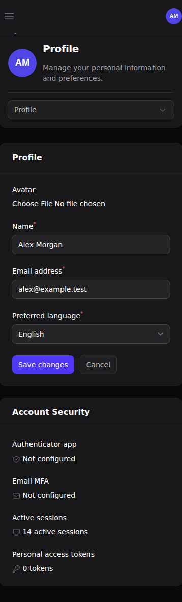 Complete user profile mobile view in dark mode