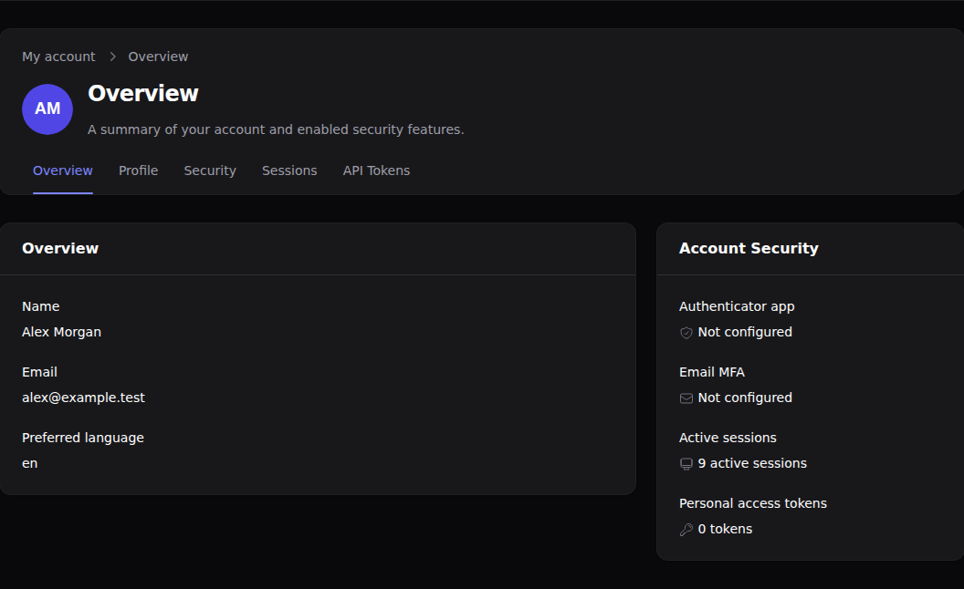 Complete user profile overview in dark mode