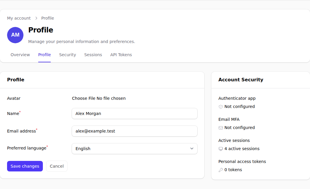 Complete user profile form in light mode