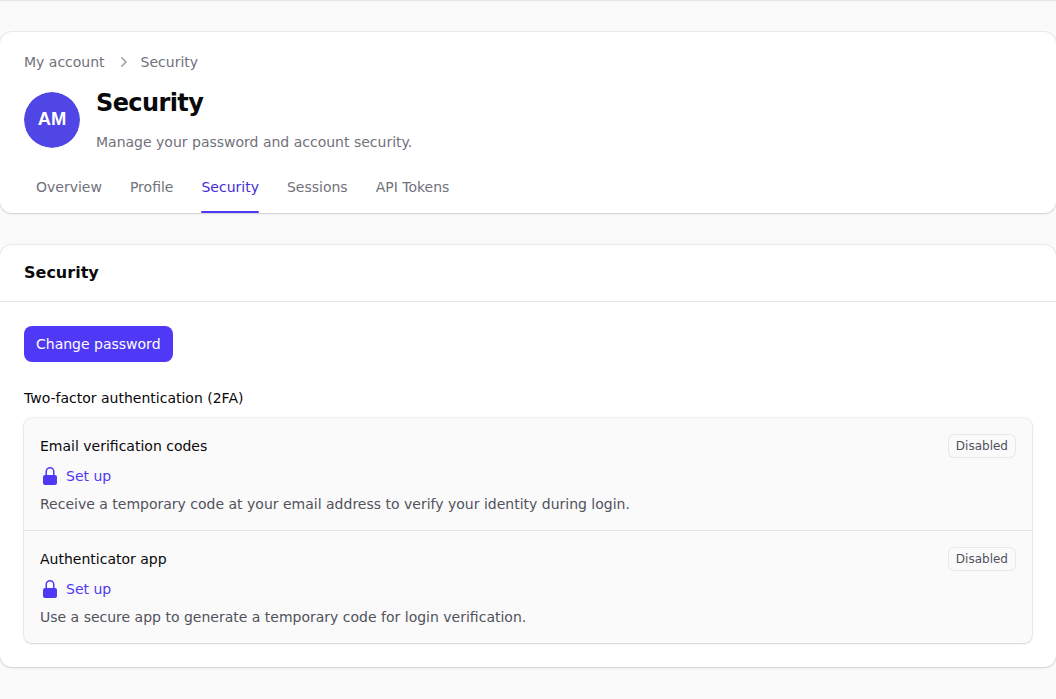 Complete user profile security settings in light mode