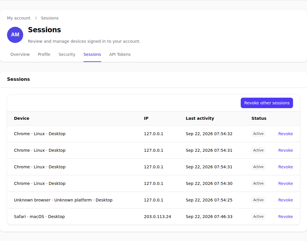 Complete user profile browser sessions in light mode