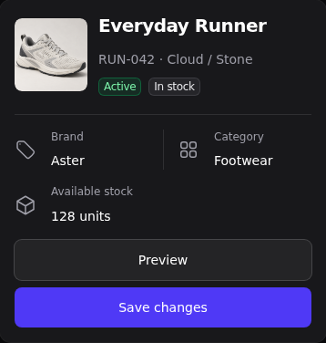 Mobile product header in dark mode