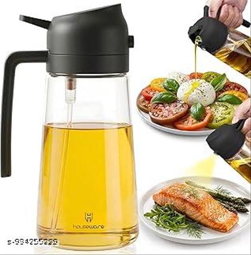 500ml 2-in-1 Oil Sprayer & Dispenser Bottle – Premium Glass Oil Bottle with Nozzle for Healthy Cooking, Air Fryer, BBQ, Salad, Roasting - Pathoos 