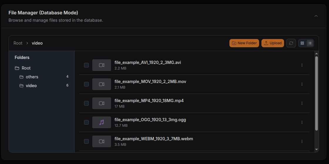File Manager - List View