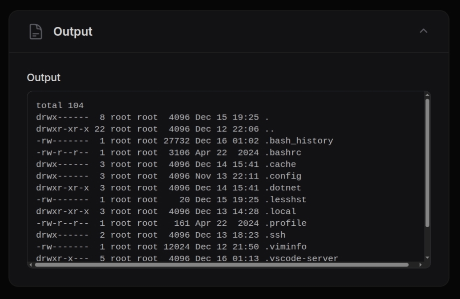Terminal Log Command Output