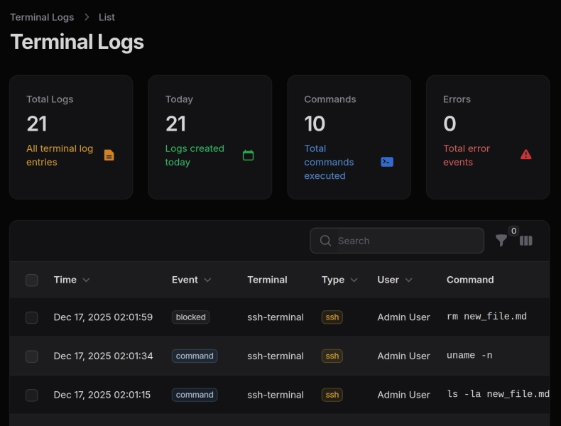 Terminal Logs Resource
