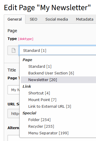 Select page type