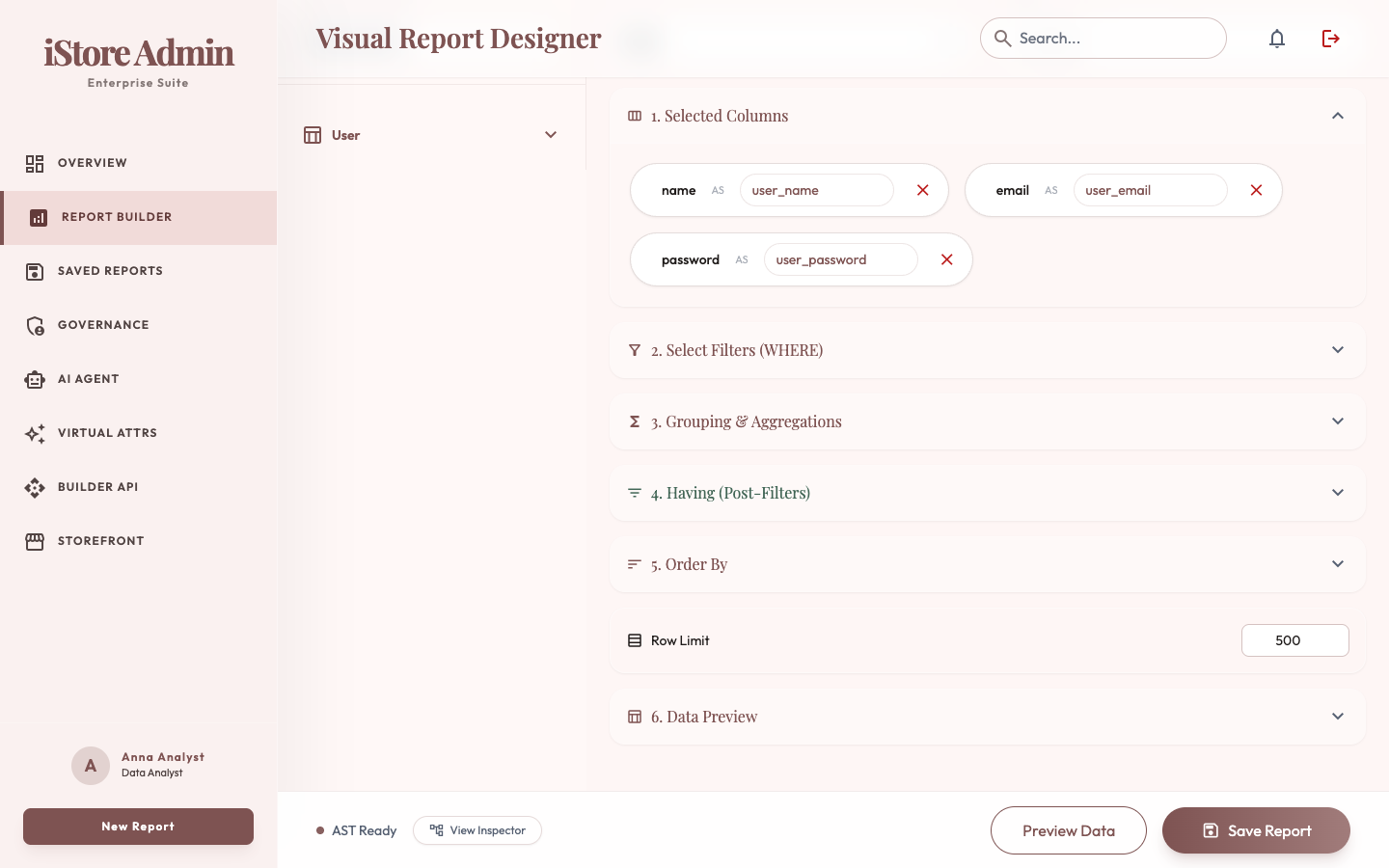The visual report builder
