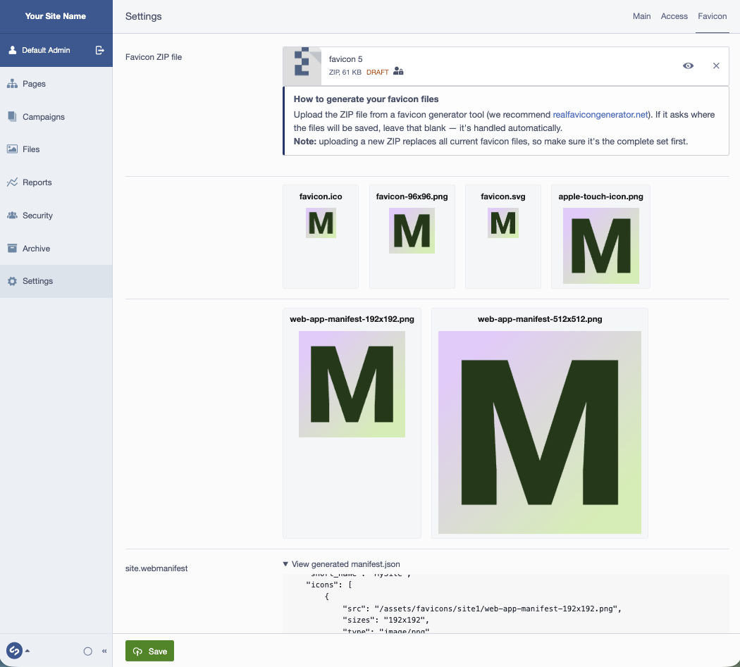 CMS favicon settings