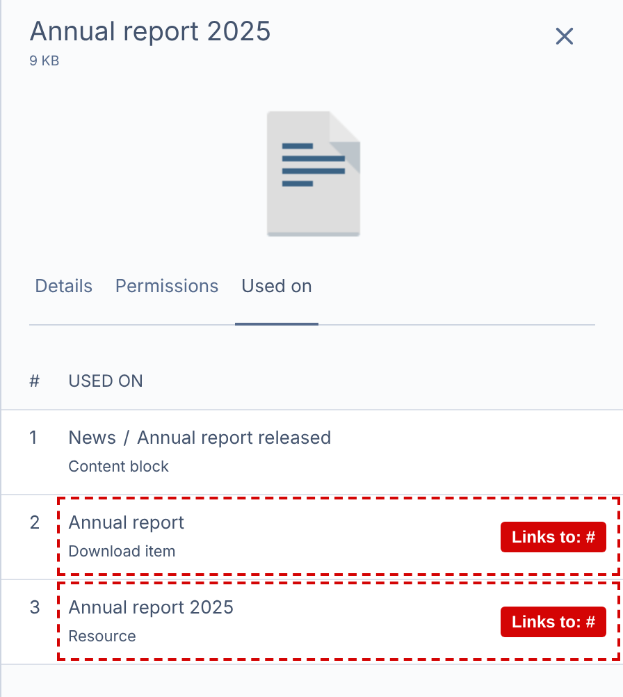 The "Used on" tab without this module