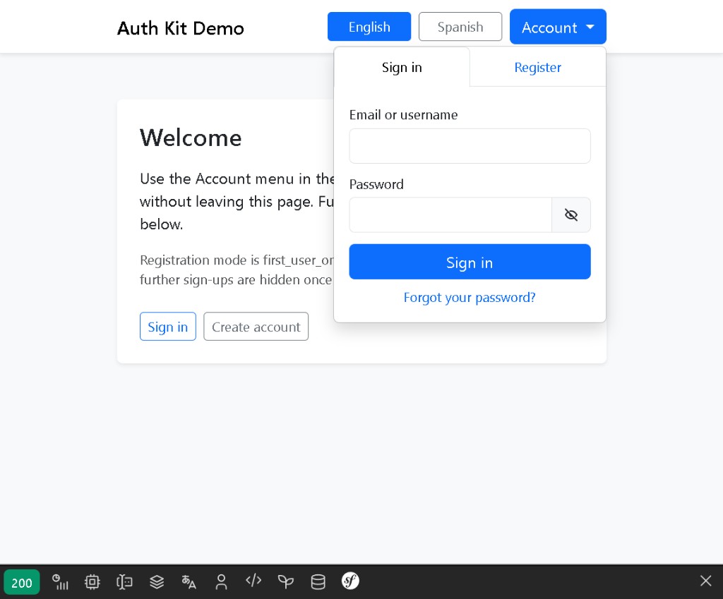 Embedded sign-in in navbar dropdown