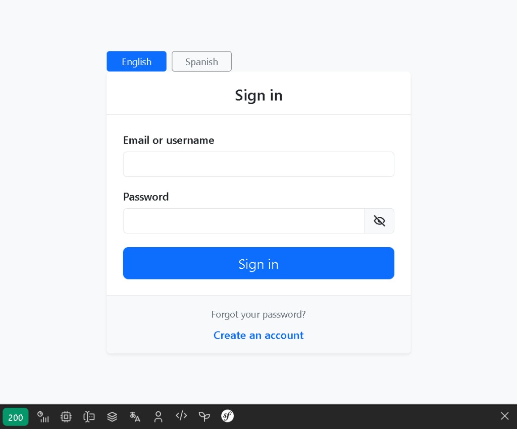 Full-page login at /en/login