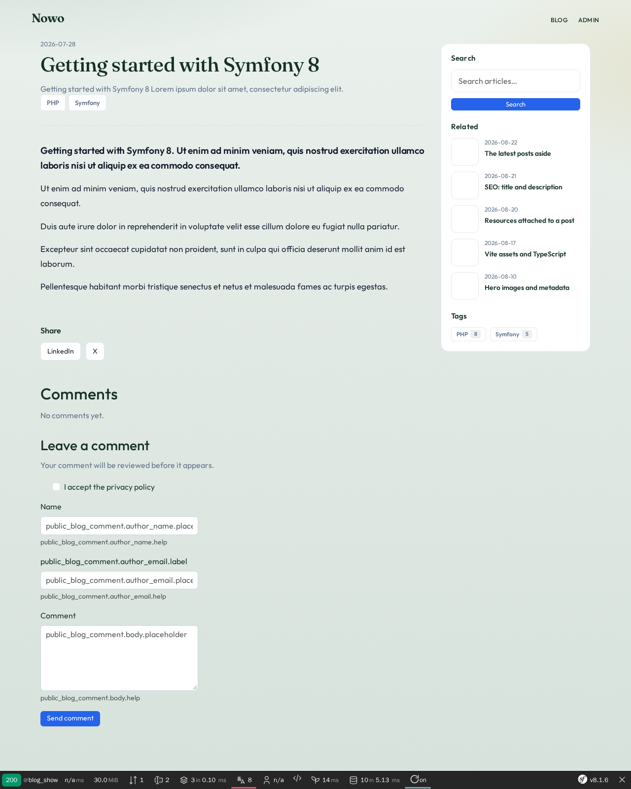 Demo masthead and published article detail