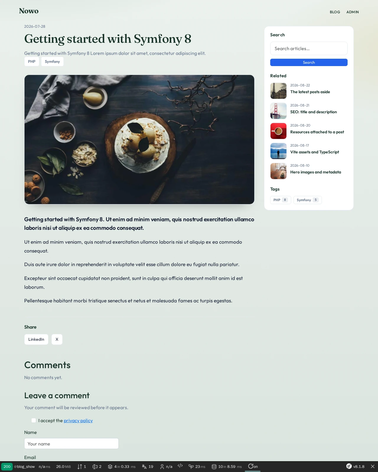 Demo masthead and published article detail