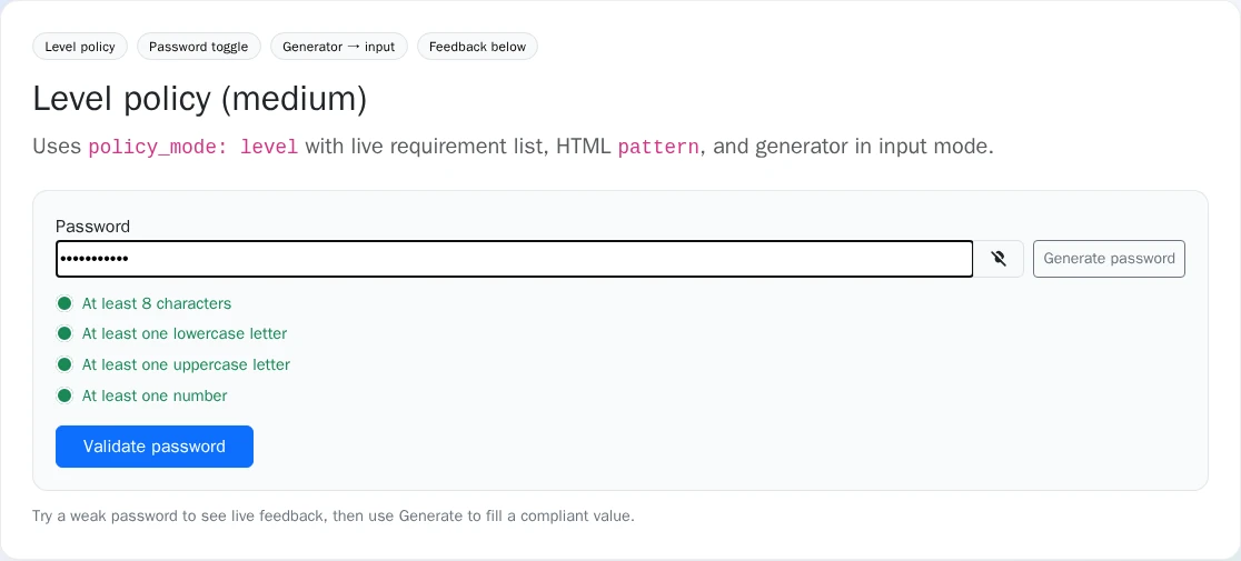 Password strength field with all requirements met