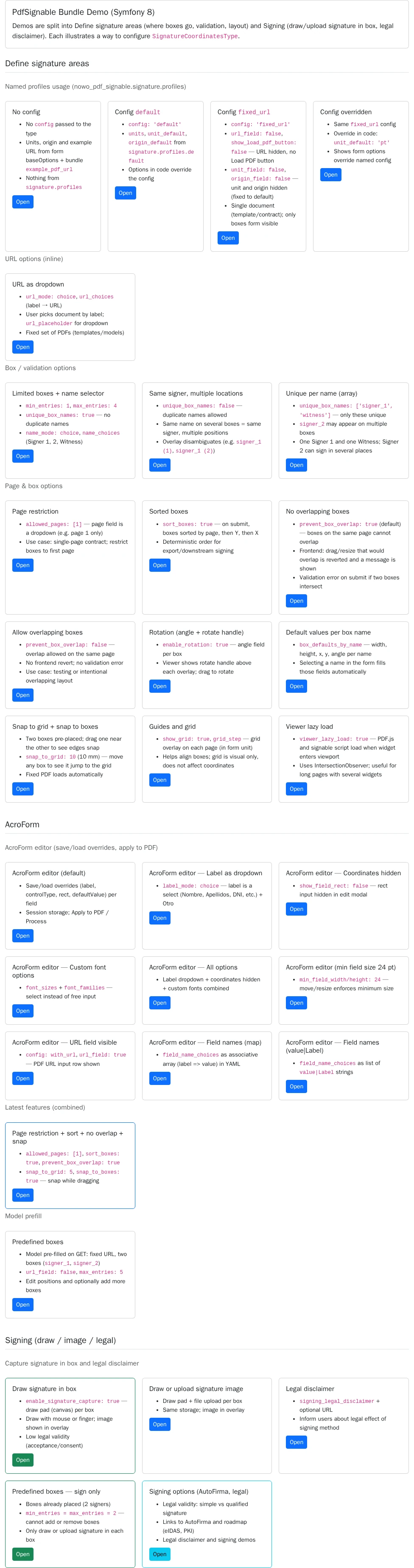 Demo home — configuration overview
