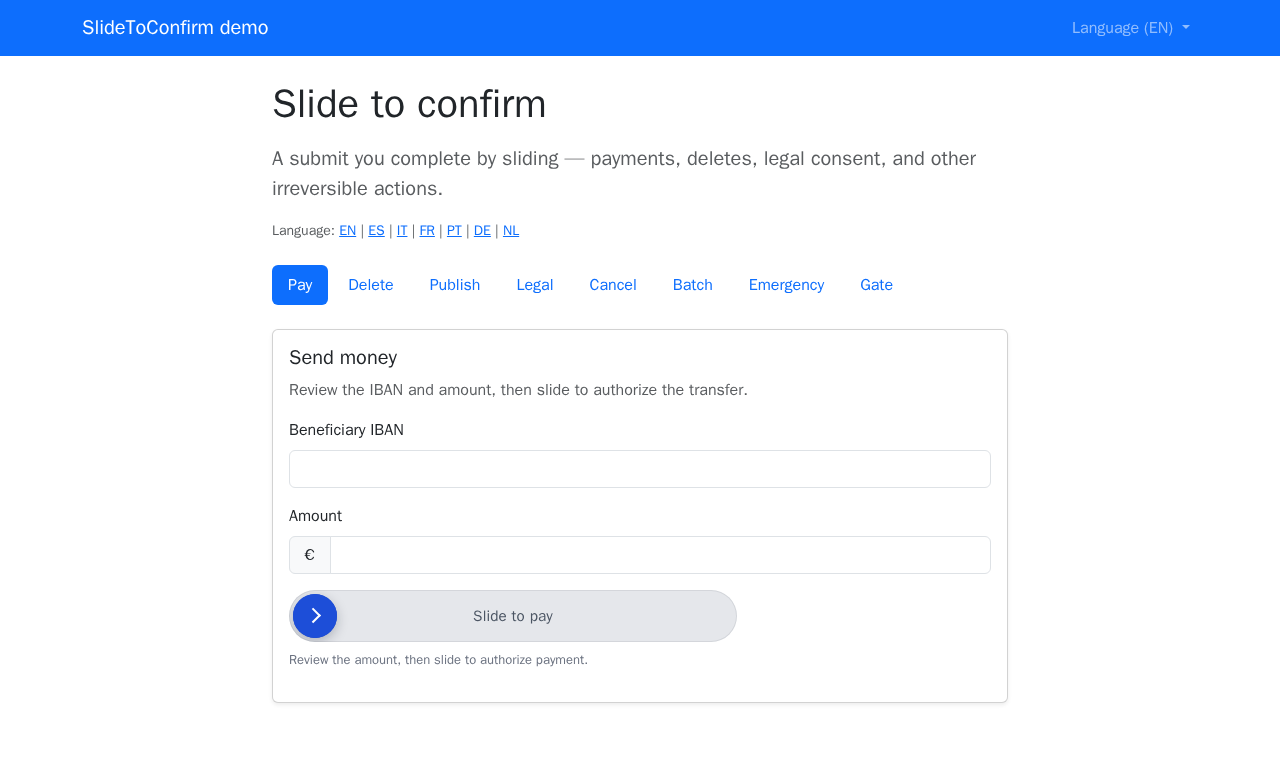 Demo with navbar — Pay case, slider idle