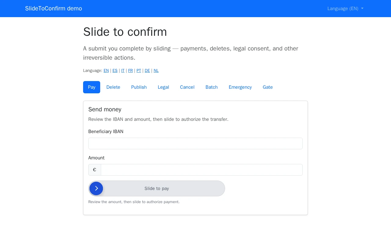 Demo with navbar — Pay case, slider idle