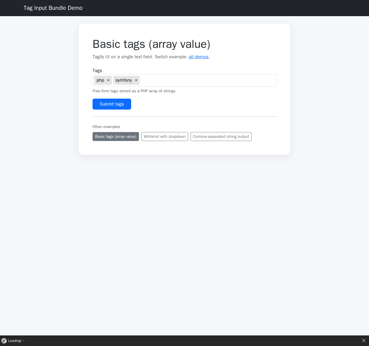 Demo navbar and tag input with existing tags