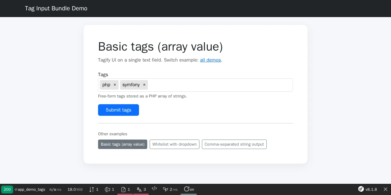 Demo navbar and tag input with existing tags