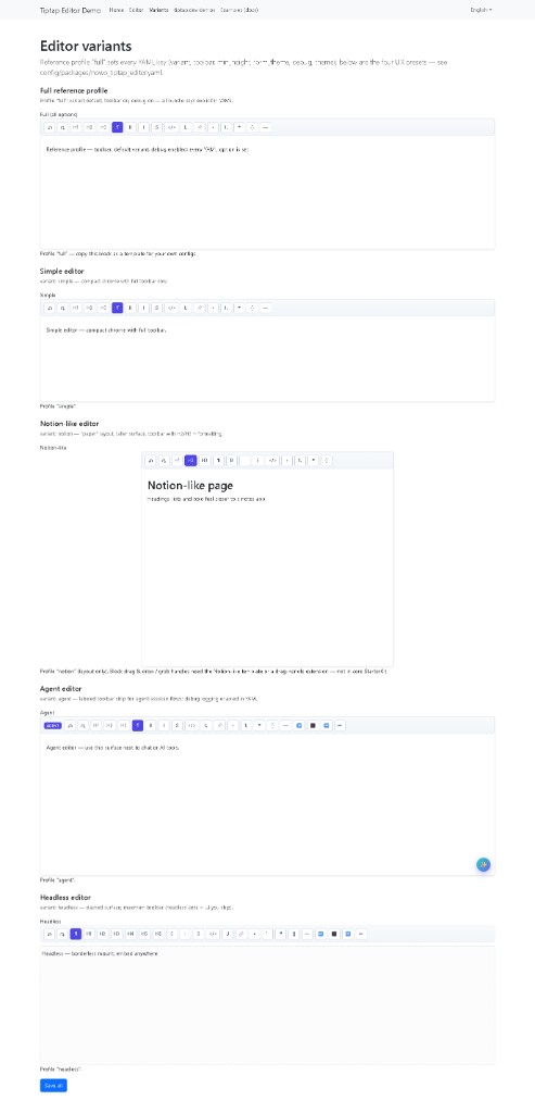 Editor variants — Symfony demo screenshot