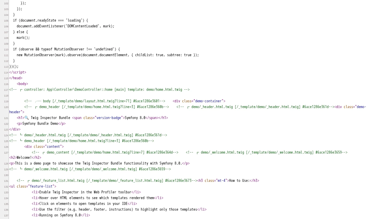 Template HTML comments in the page source