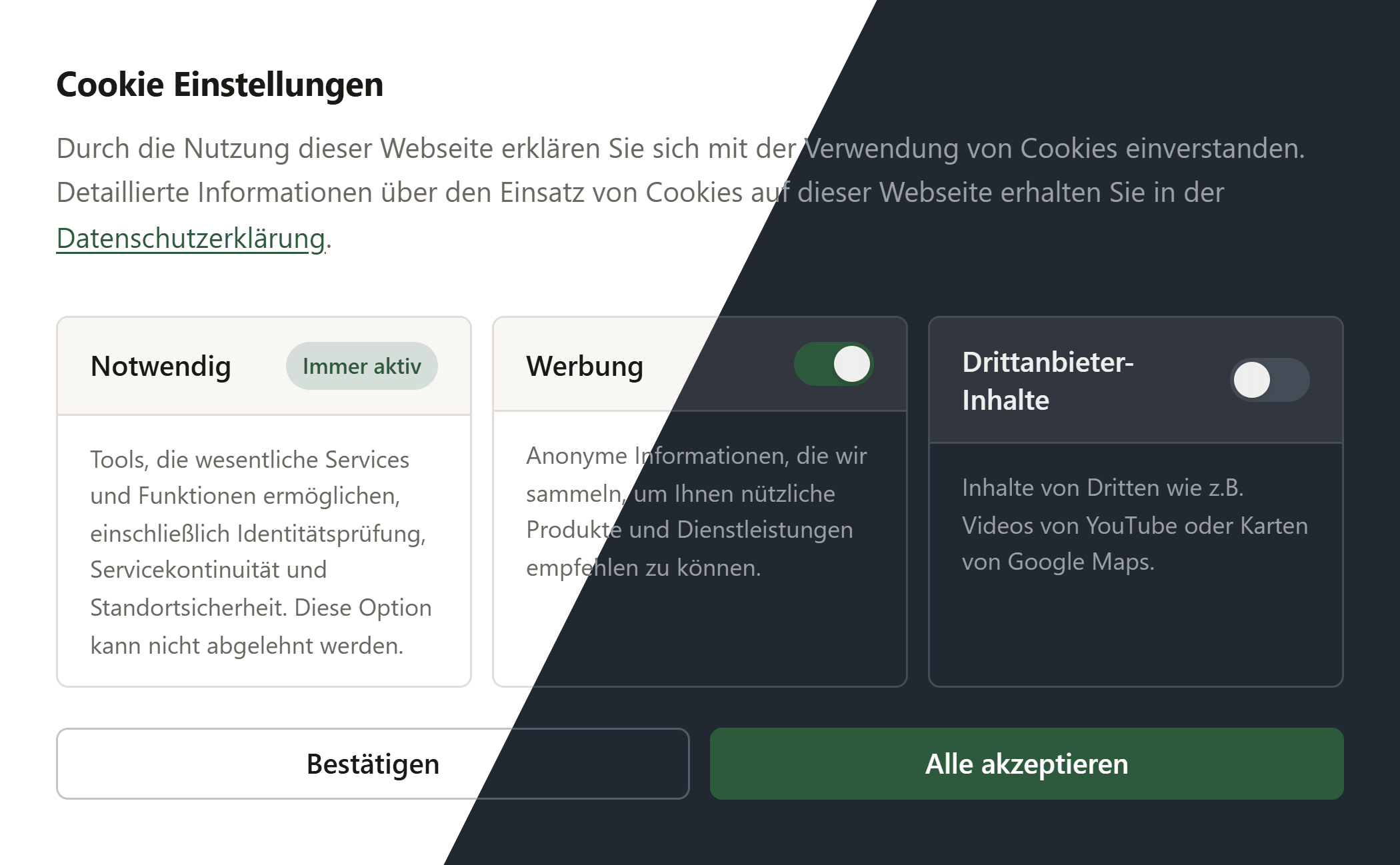 Cookie Consent in Light and Dark mode