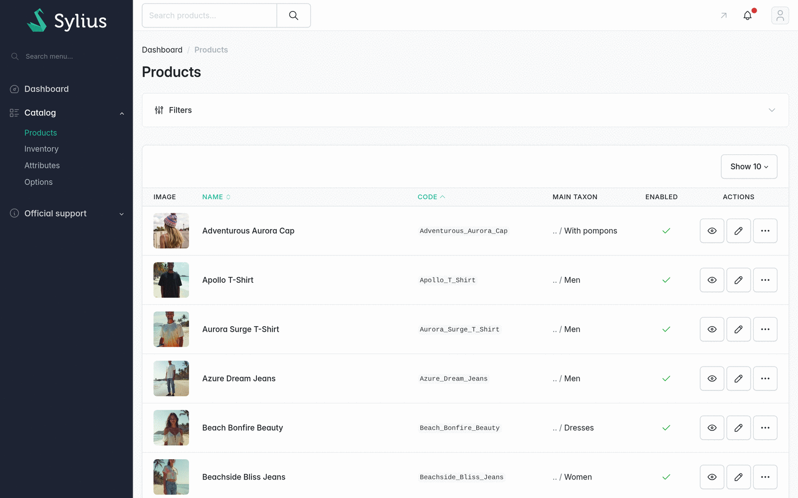 Filtered grid actions