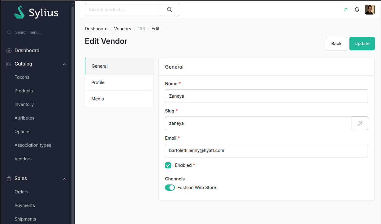 Editing a vendor