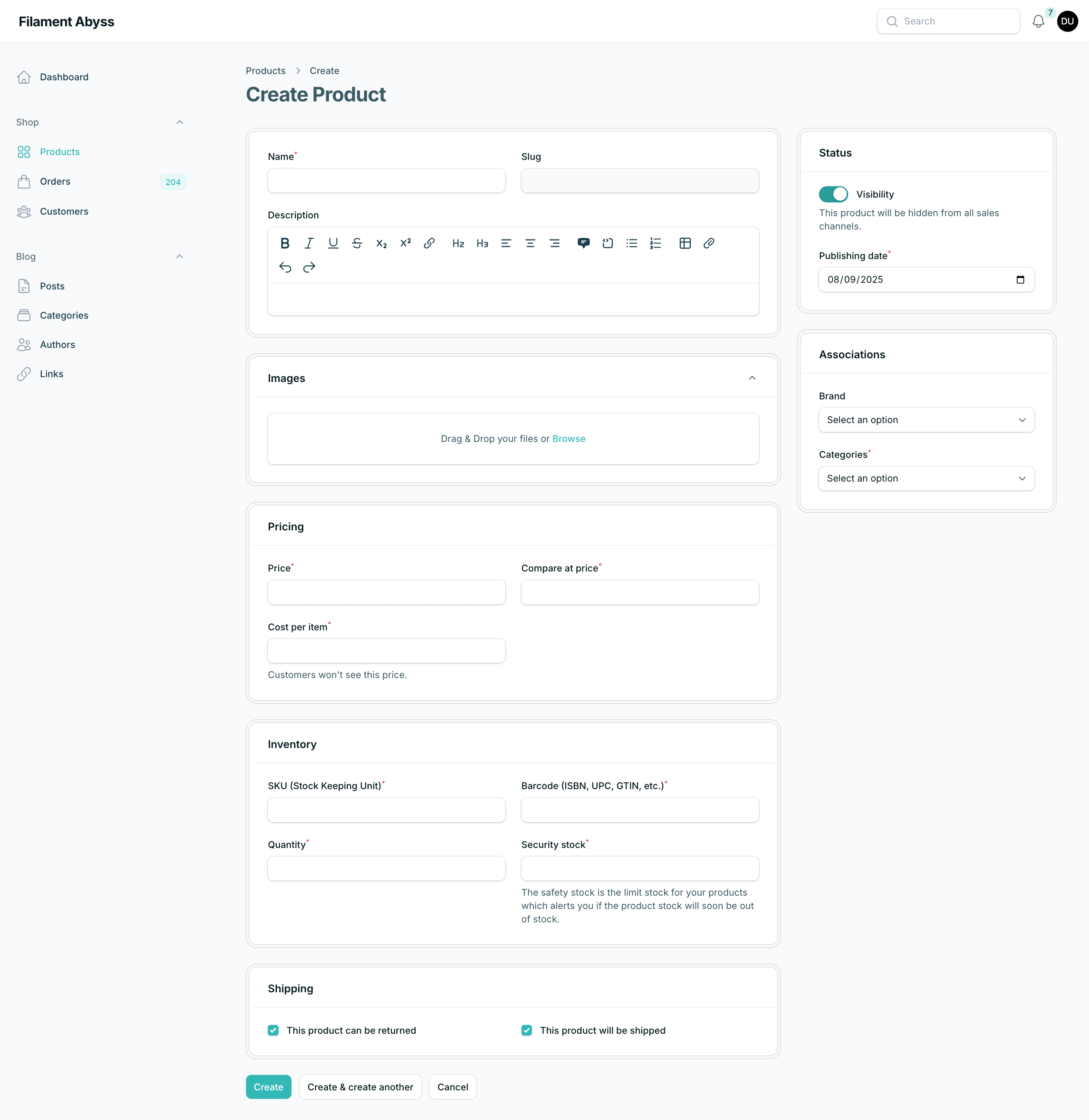 Create Product Light