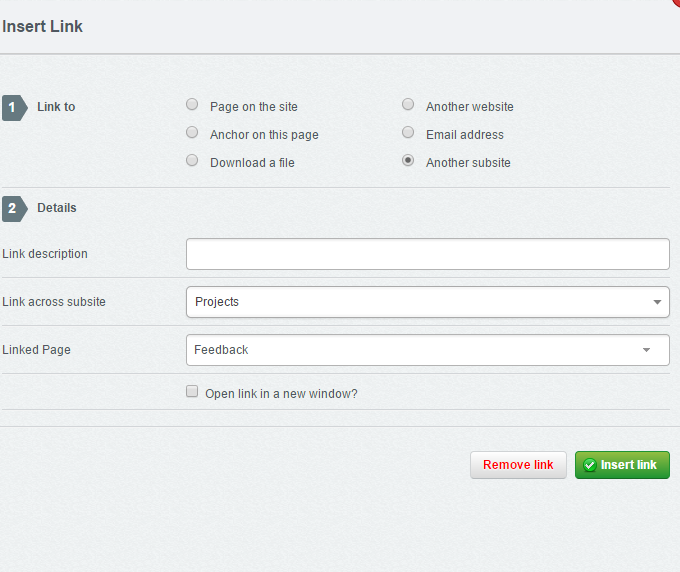 Picture of the subsite link selector