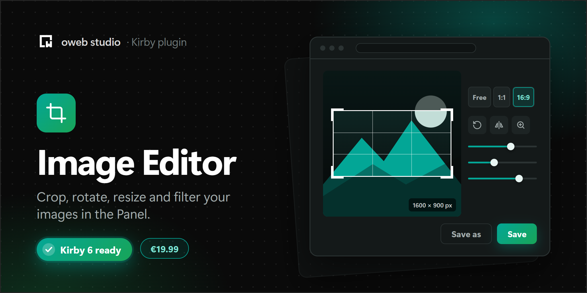 Image Editor Field, a Kirby plugin by oweb studio. Crop, rotate and filter your images in the Panel.