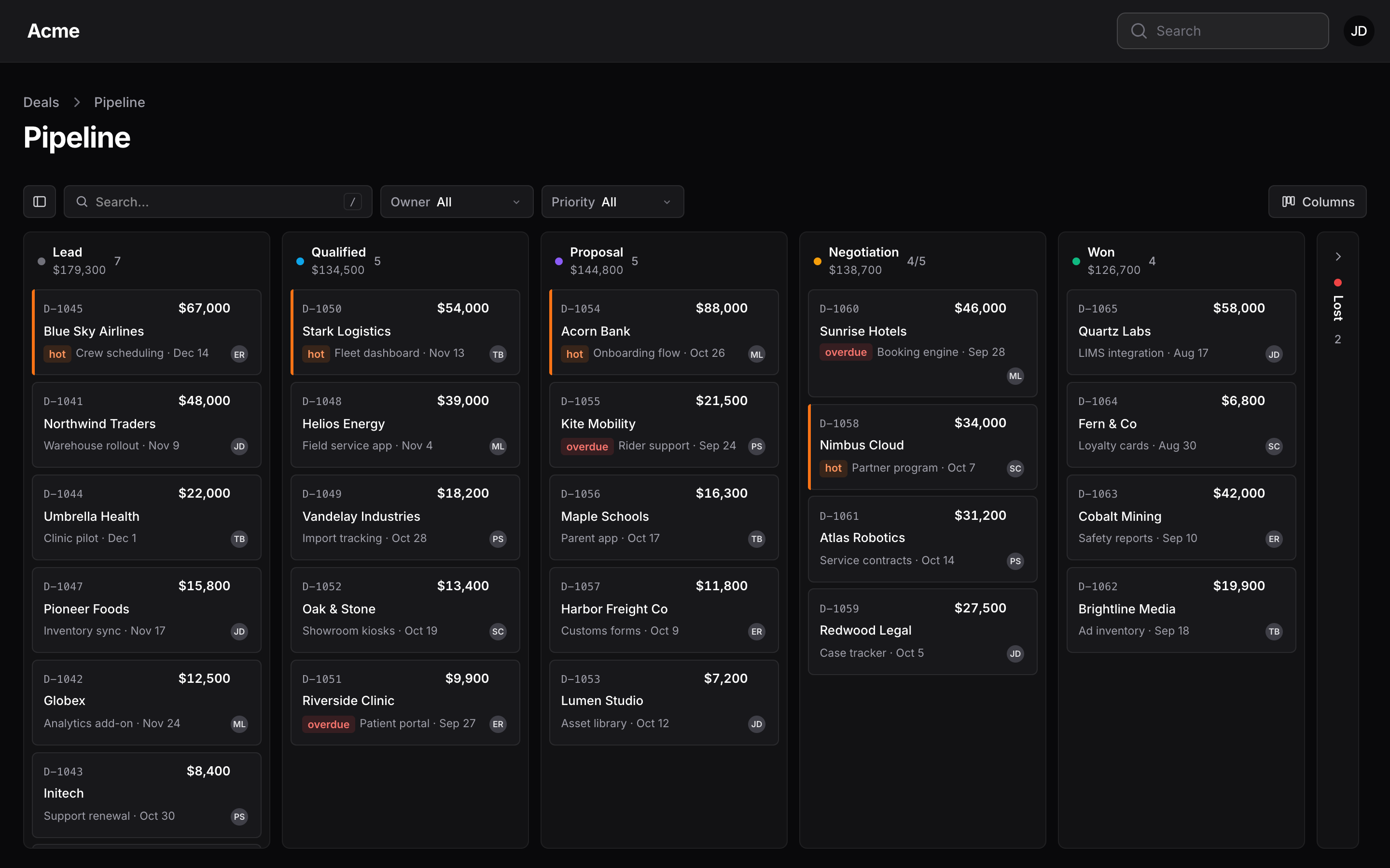 The board in dark mode