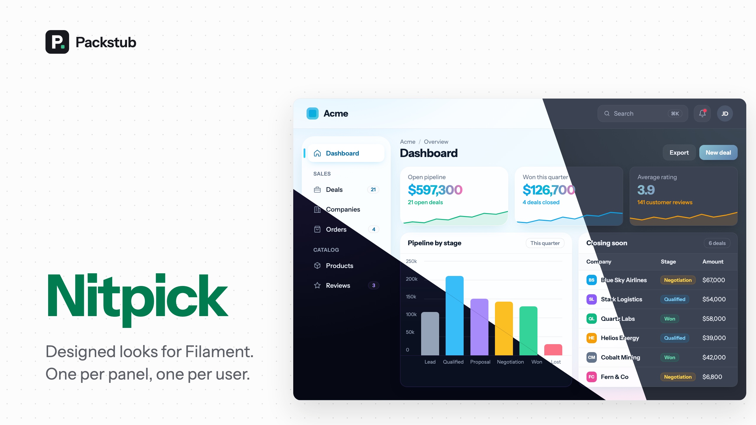 Nitpick: designed looks for Filament panels, one per panel and one per user