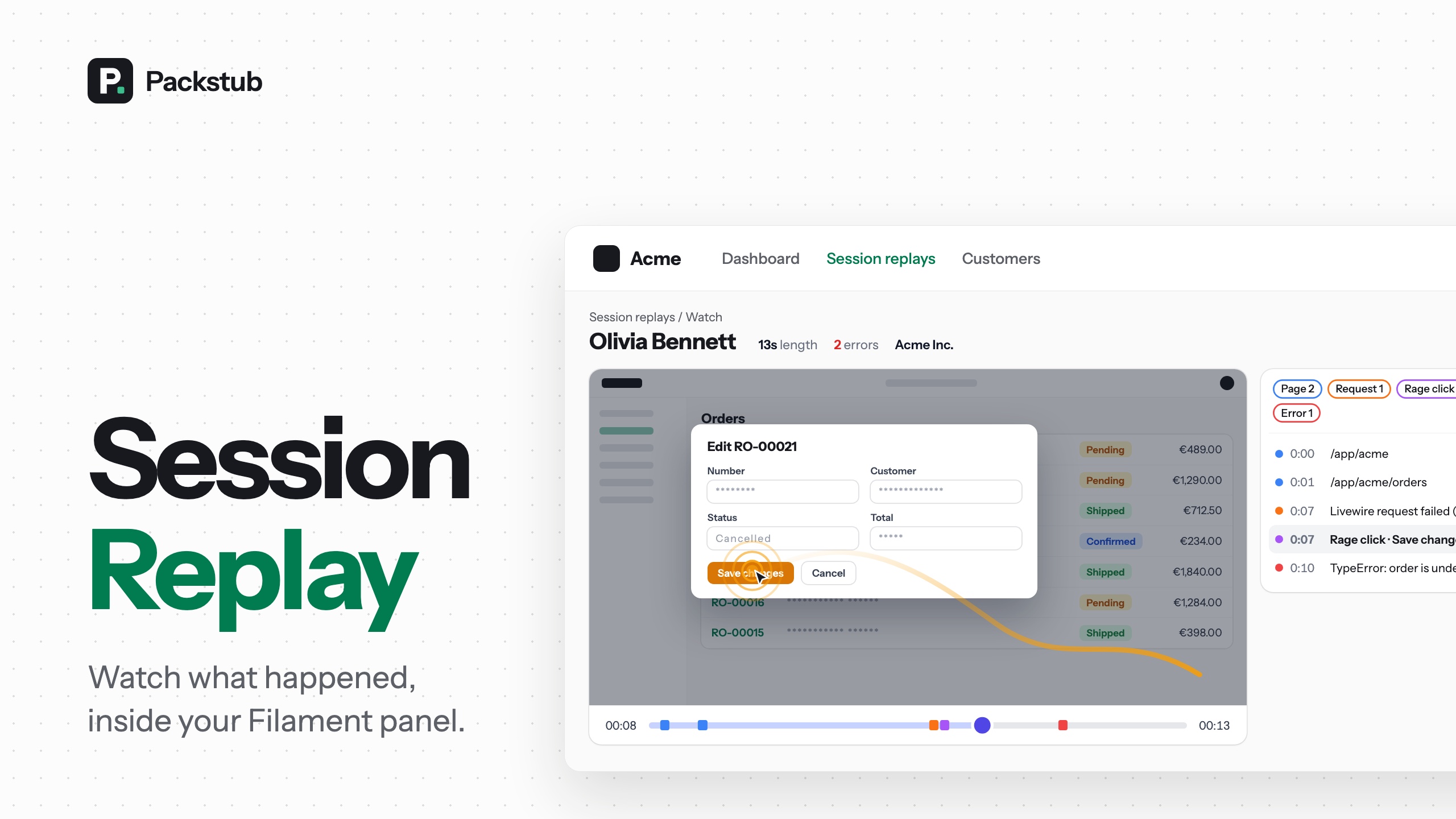 Filament Session Replay — watch what happened, inside your own panel