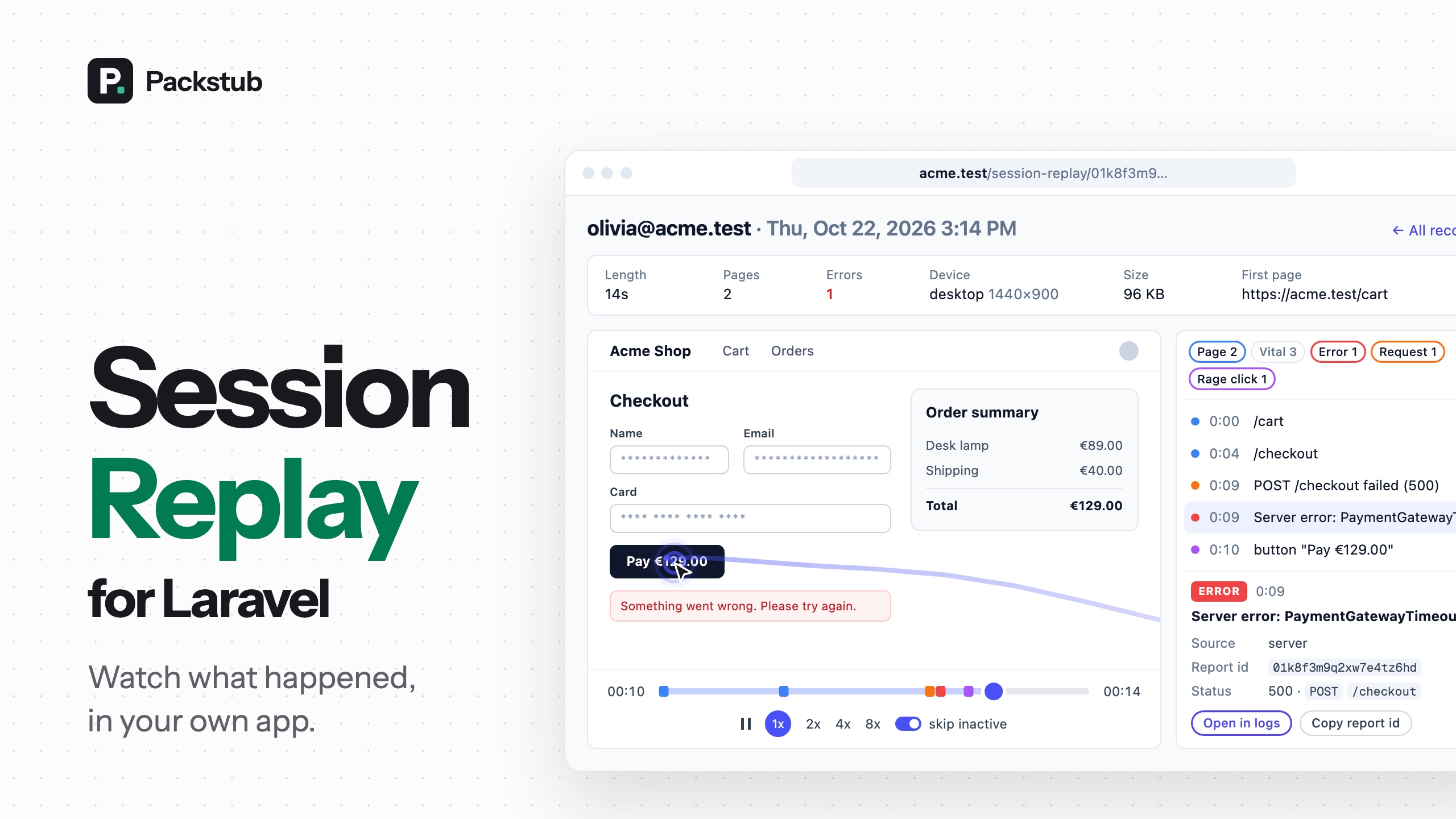 Session Replay for Laravel — watch what happened, inside your own Laravel app