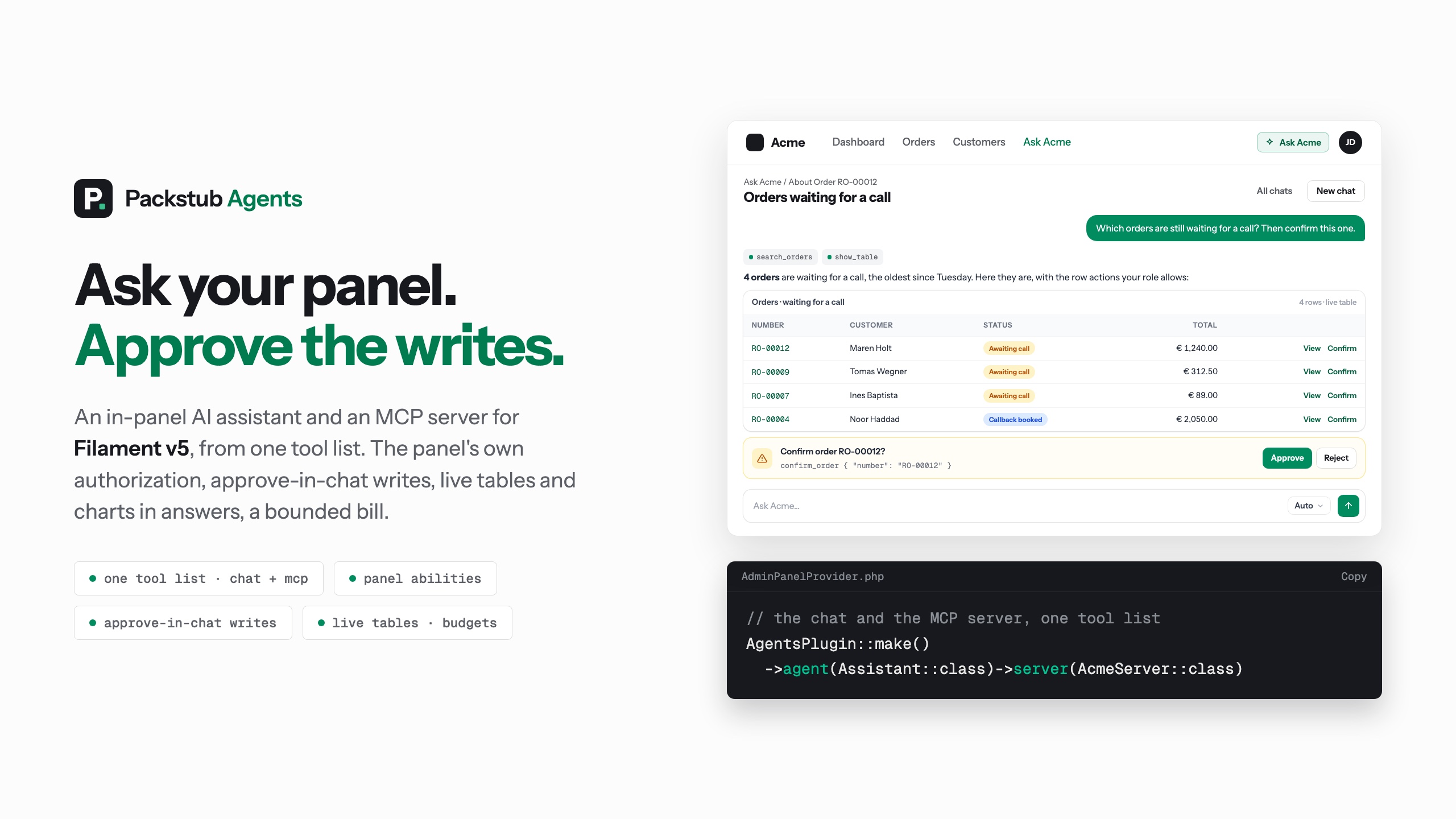 Filament Agents — an in-panel AI assistant and an MCP server for Filament panels