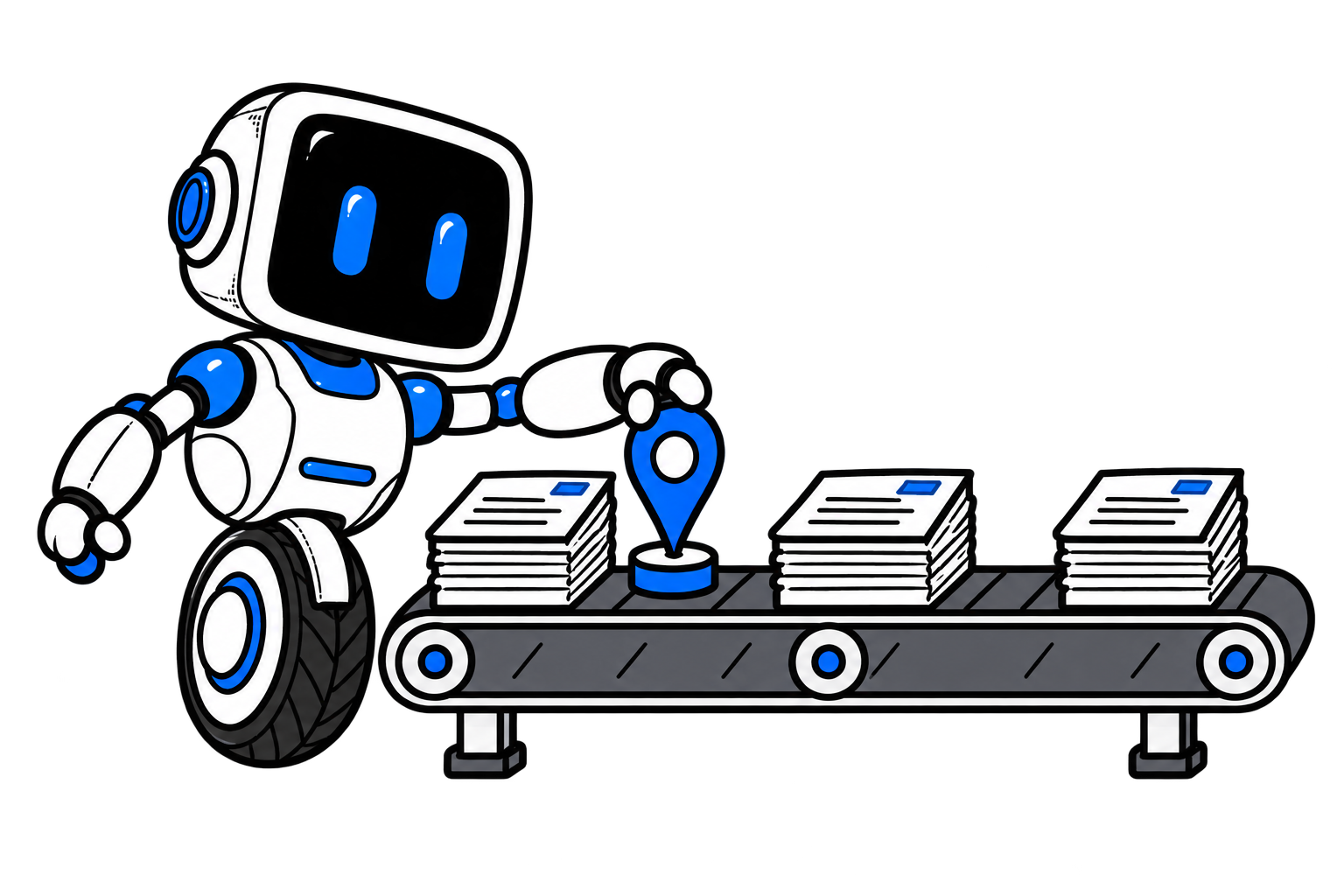 Il robot marca il punto di ripresa tra lotti di documenti sul nastro