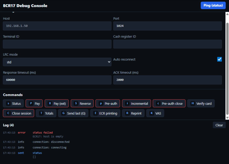 ECR17 Debug Console demo app
