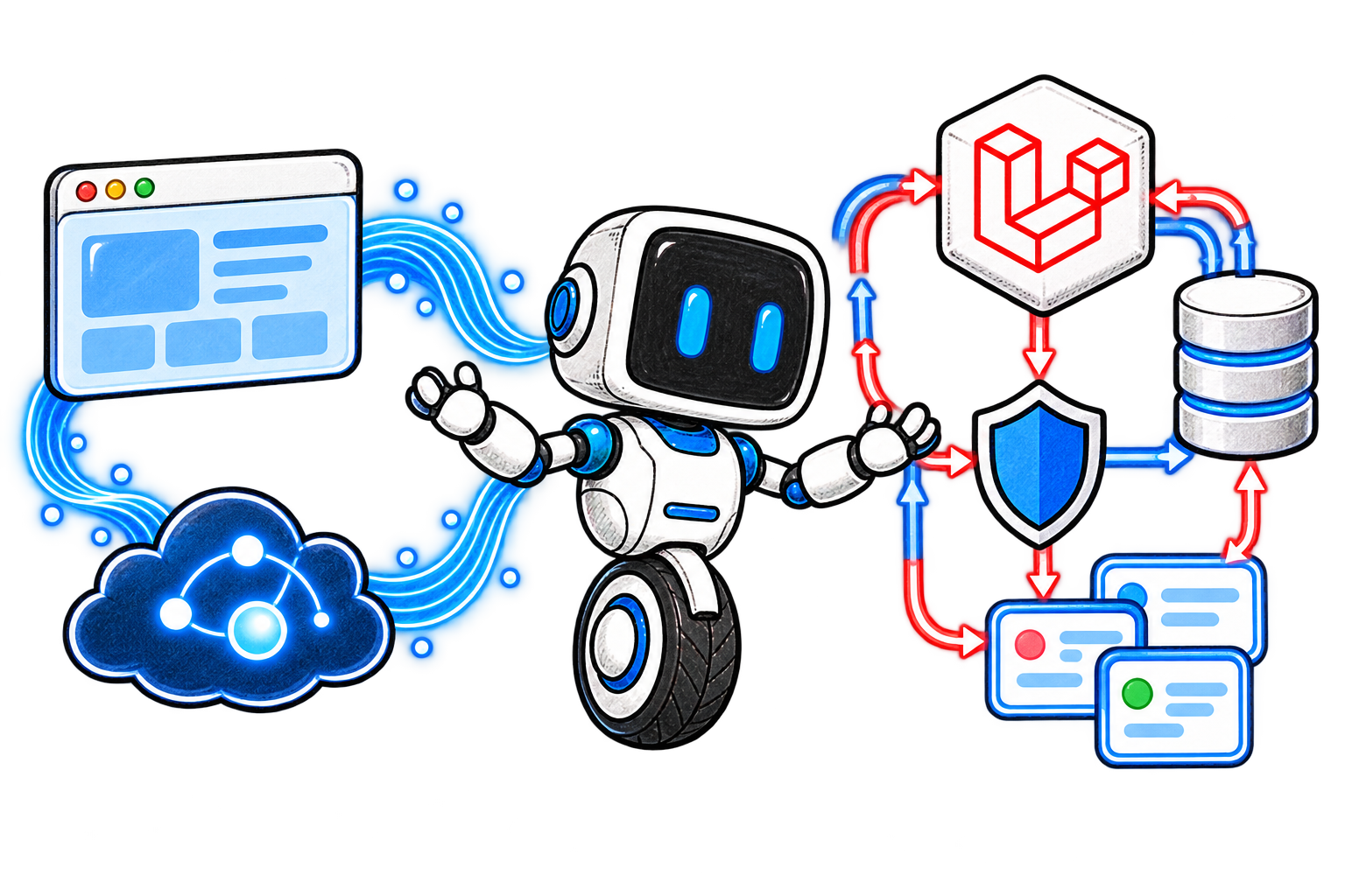 The direct media path and Laravel-controlled state path