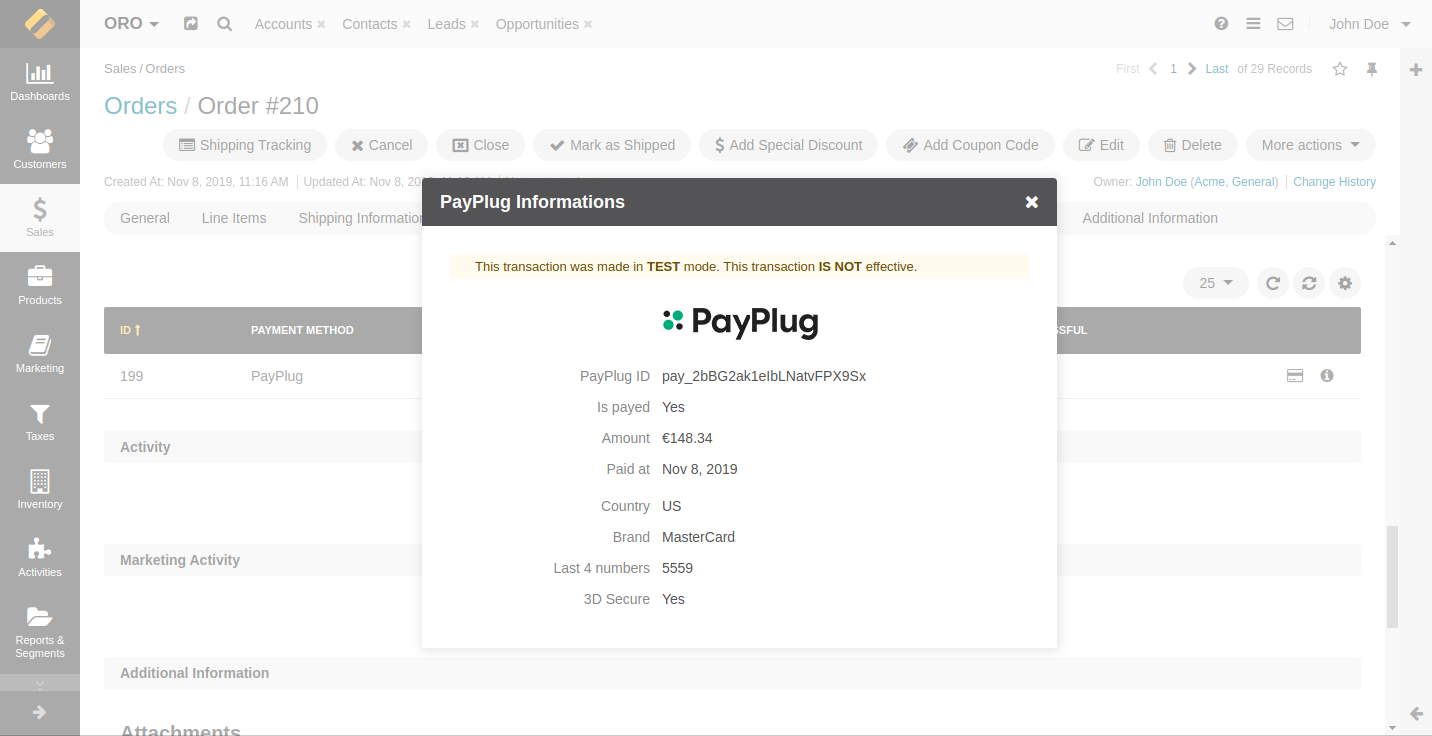 PayPlug Payment Informations