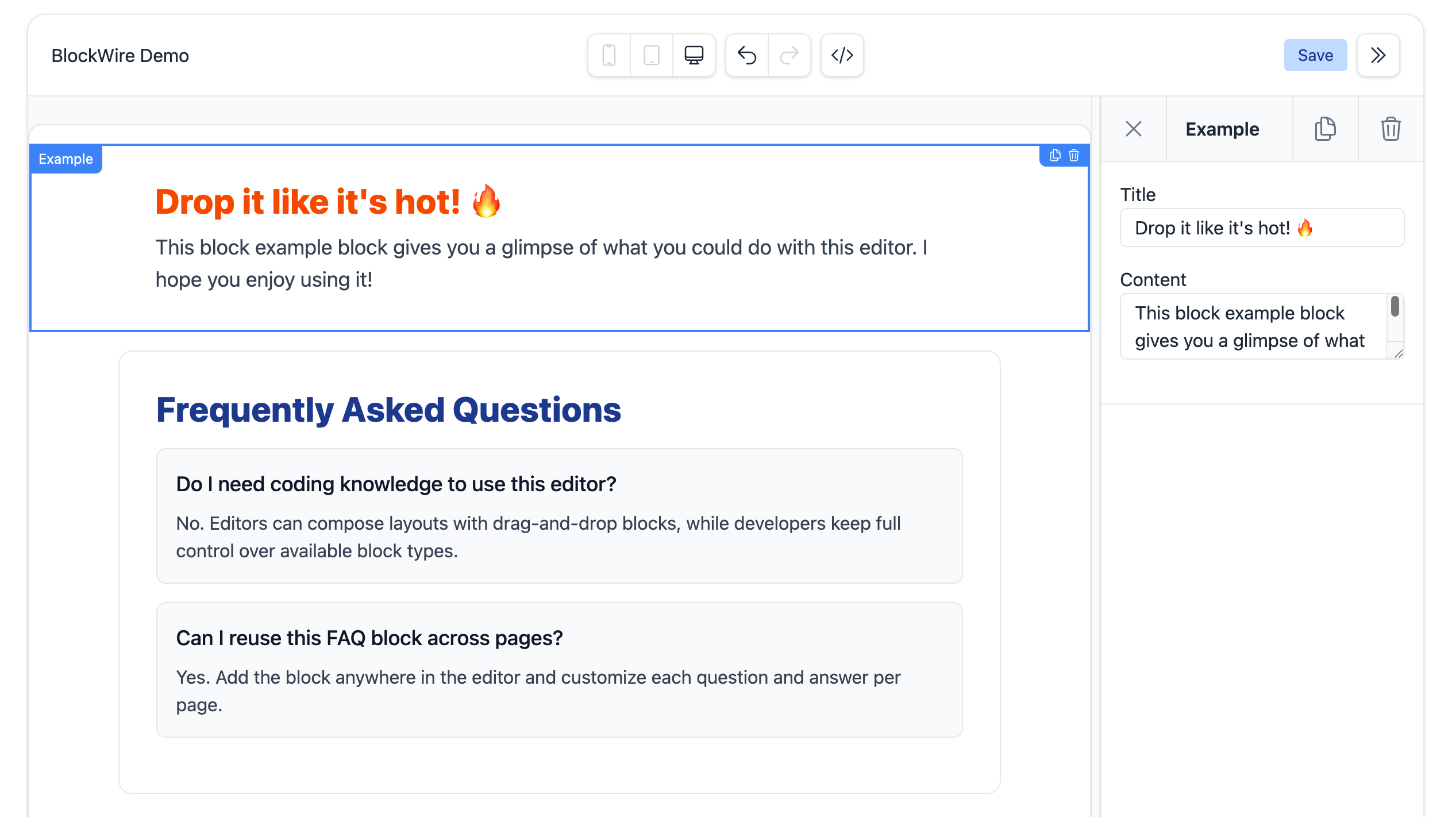 BlockWire drag-and-drop editor