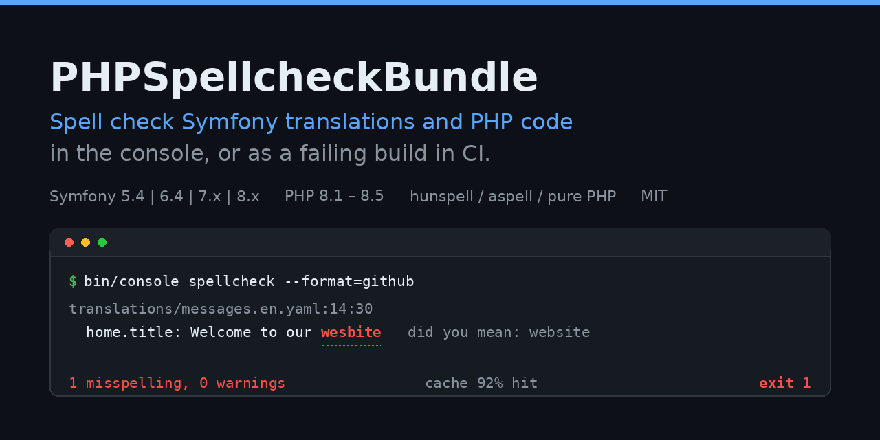 PHPSpellcheckBundle — spell check Symfony translations and PHP code in the console, or as a failing build in CI
