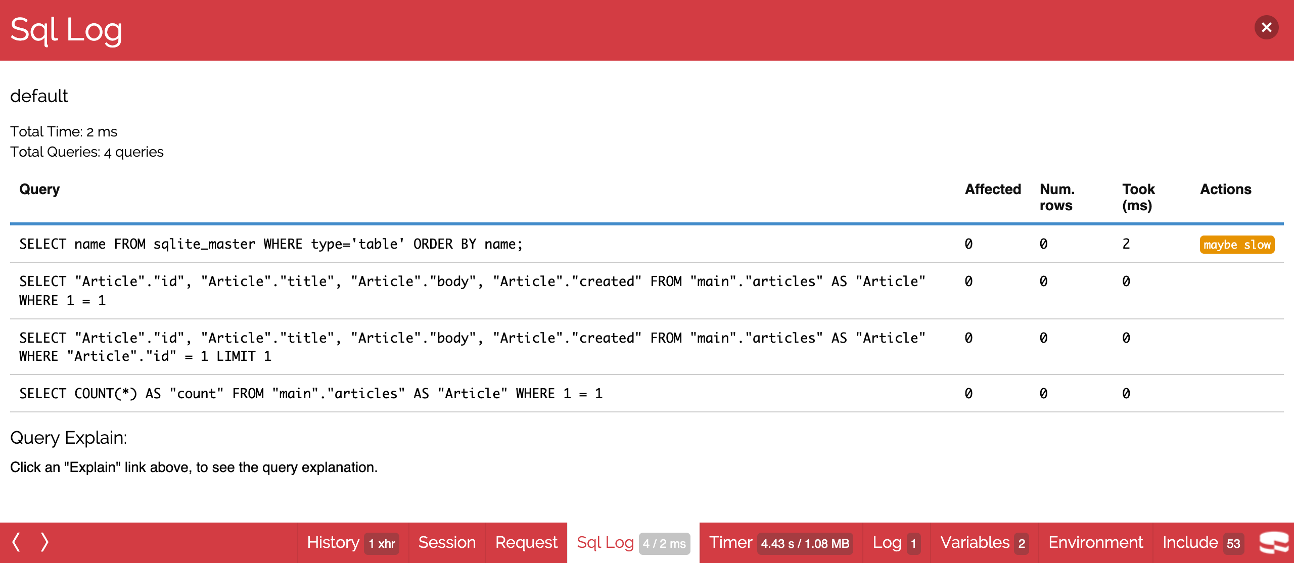 DebugKit toolbar