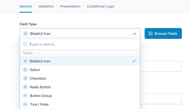 Screenshot of acf gui