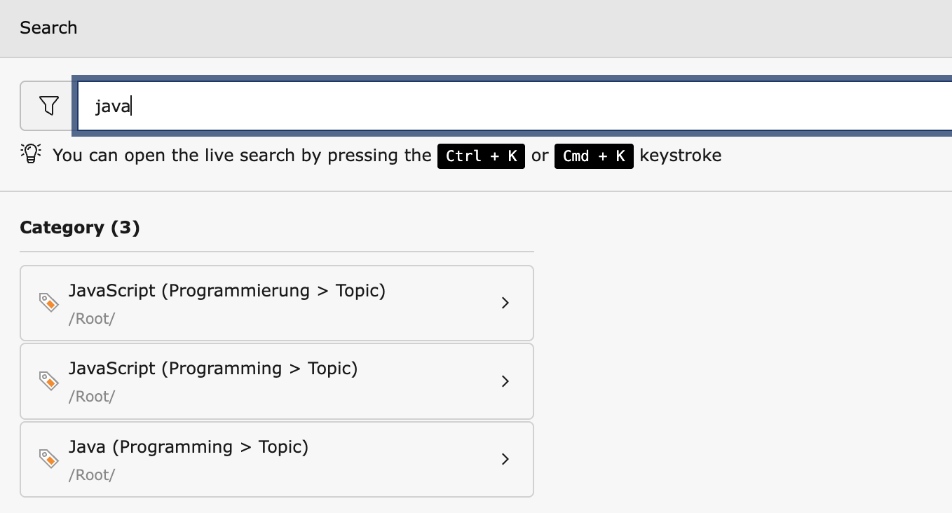 Hierarchy in the global backend search