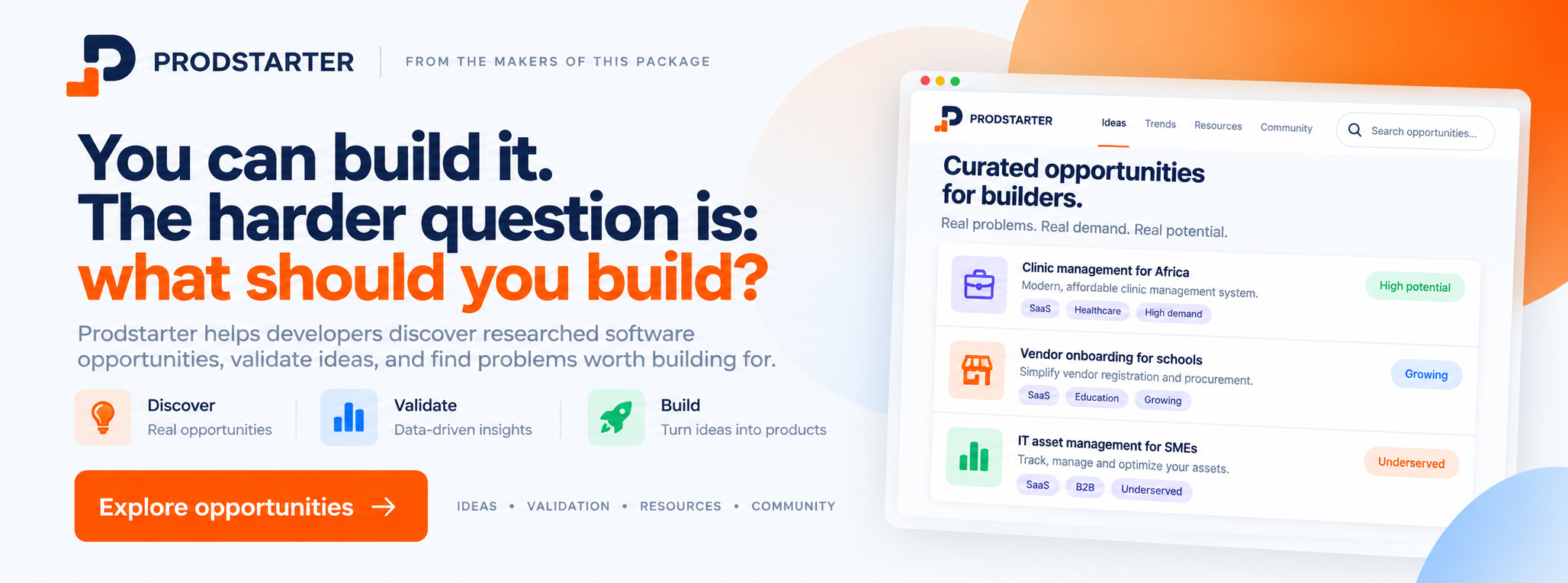 Prodstarter — curated software opportunities for builders