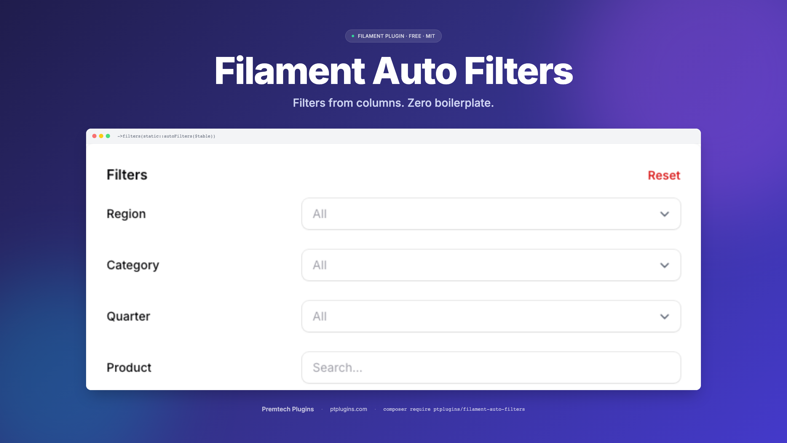 Filament Auto Filters — auto-generated filter panel for a Filament resource
