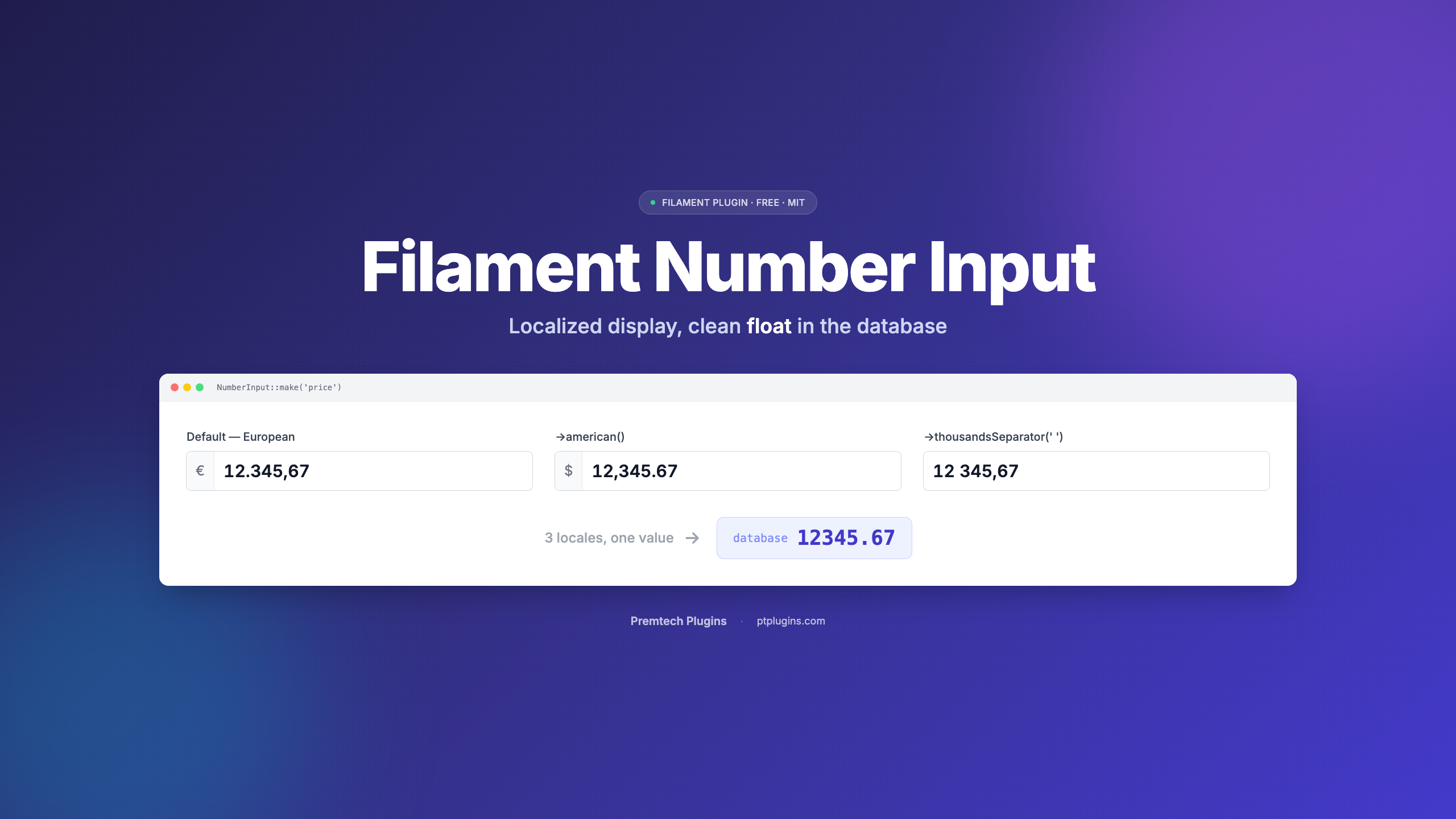 Filament Number Input โ locale-aware numeric field that stores a clean float